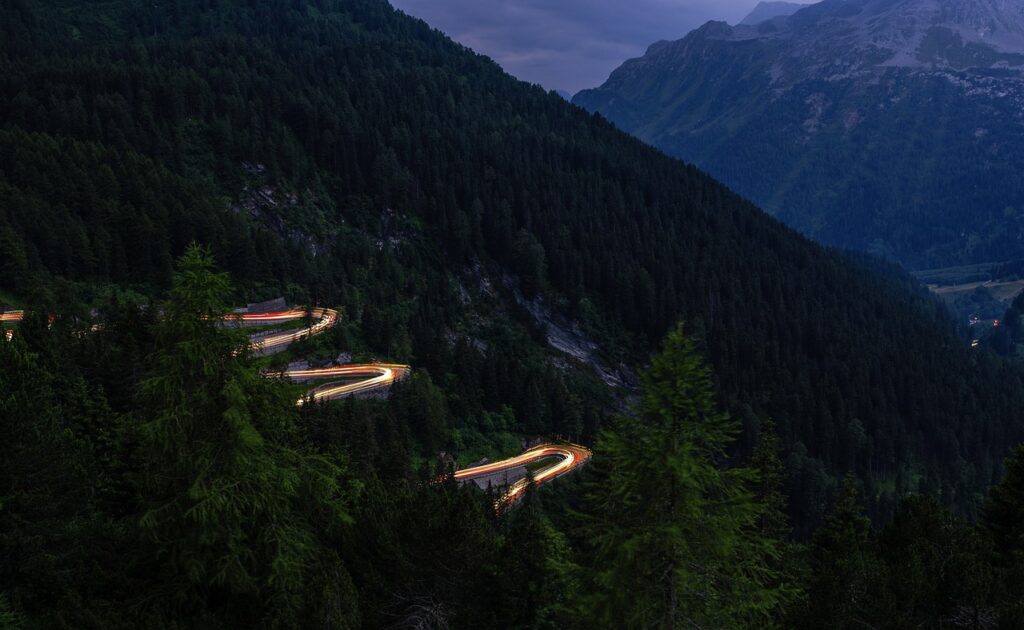 alps, nature, light traces, malojapass, summer, night photography, long exposure, switzerland